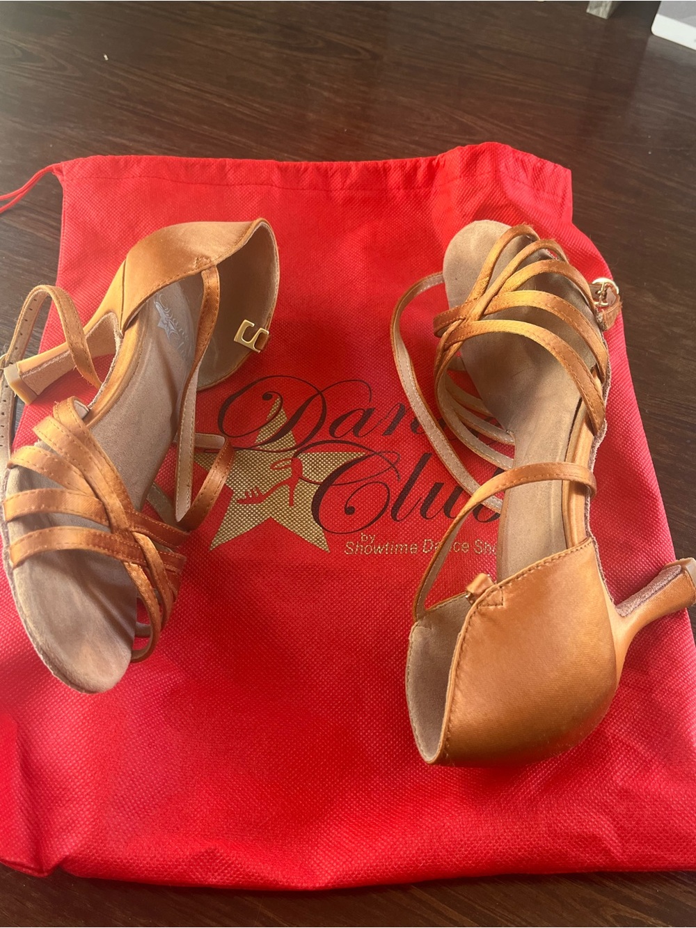 Women's Satin Latin Dance Strappy Dance Heels in Bronze